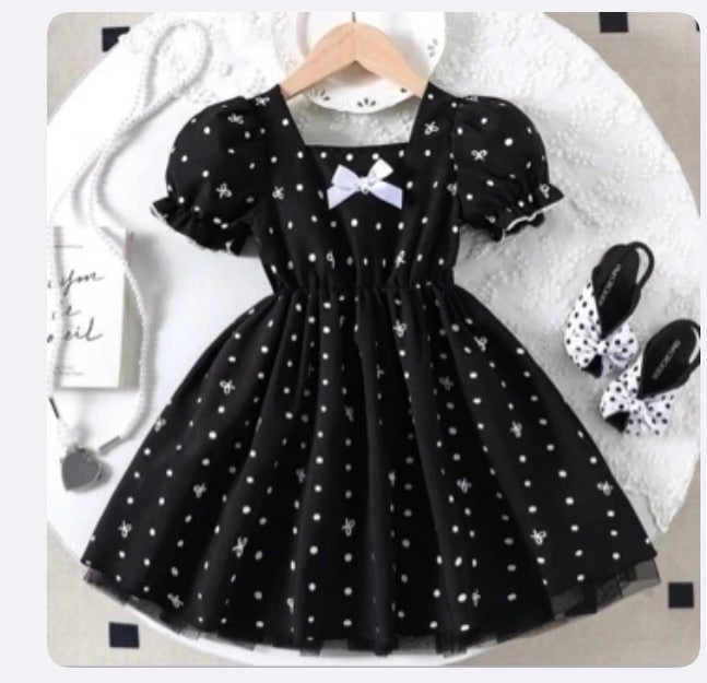 Vestido Infantil Black Polka Bow