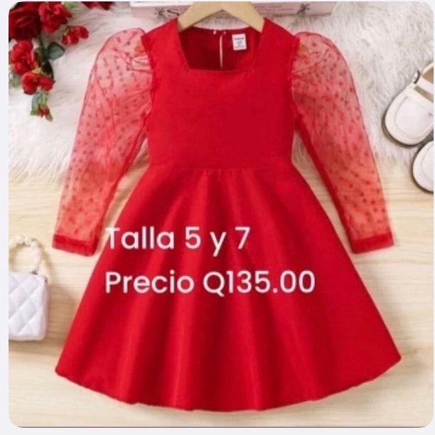 Vestido Infantil Red Tulle Sleeve Classic