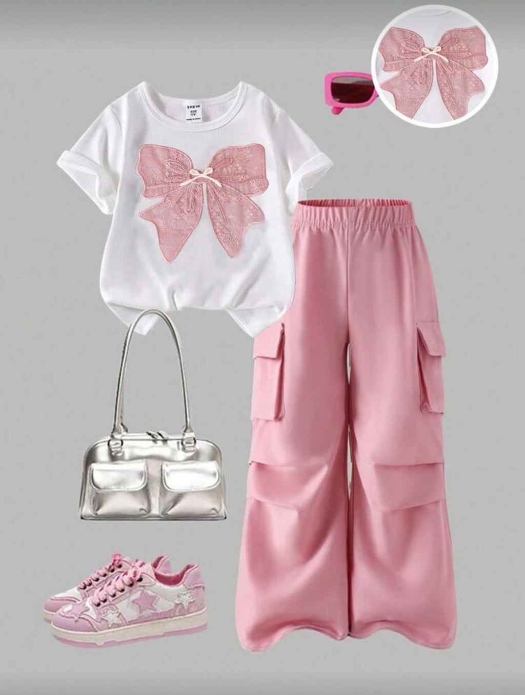 Conjunto Infantil Lace Bow Pink Cargo