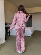 Pijama Femenina de Seda Pink Stripe Classic