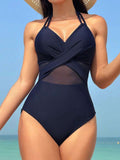 Traje de Baño Femenino Navy Mesh Cross
