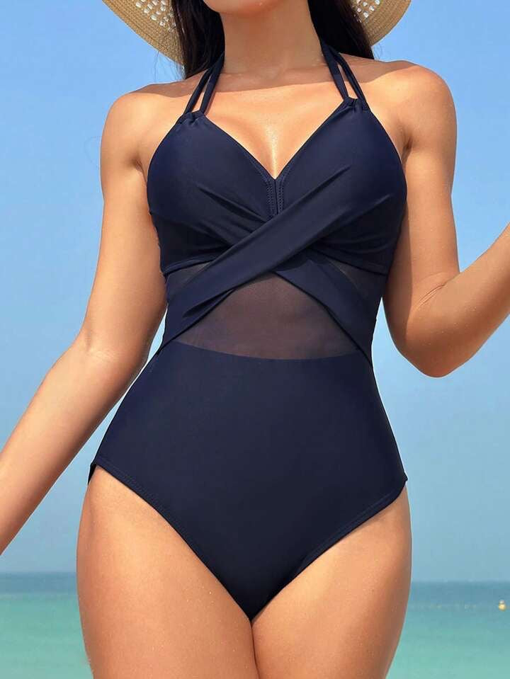 Traje de Baño Femenino Navy Mesh Cross