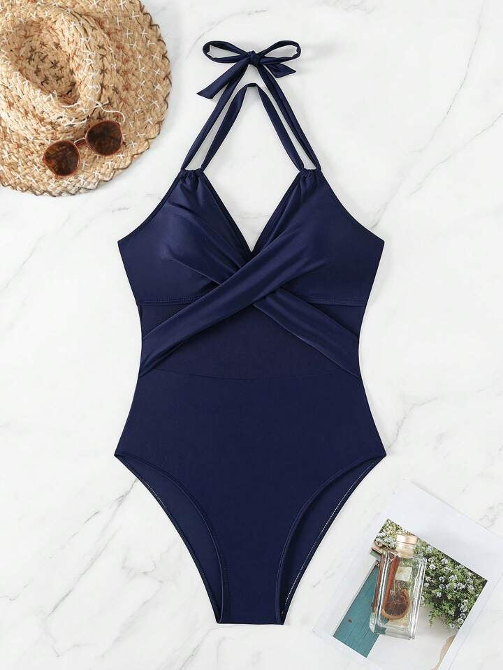 Traje de Baño Femenino Navy Mesh Cross