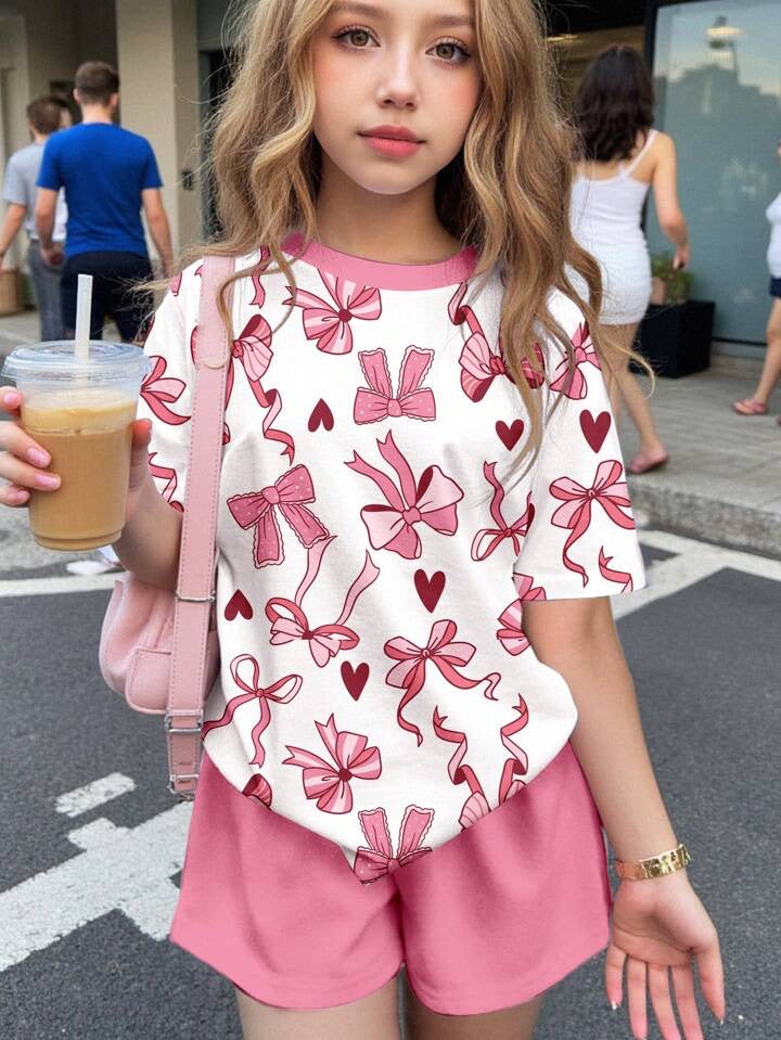 Conjunto Infantil Pink Bows Casual Set
