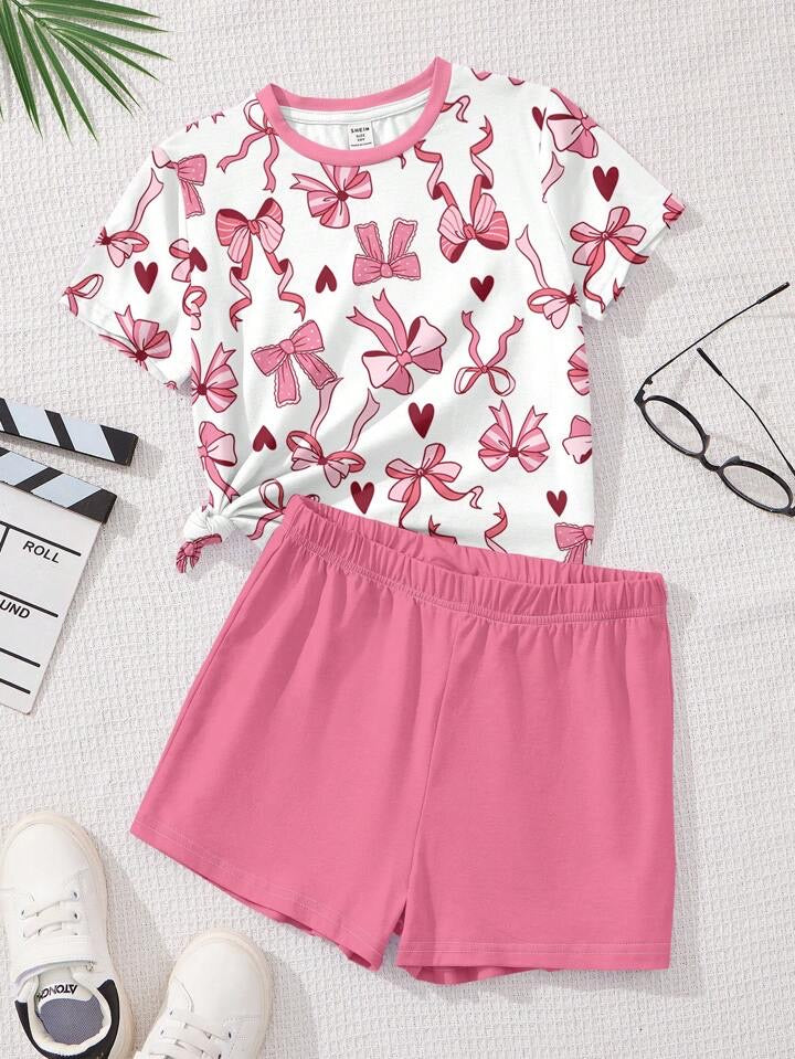 Conjunto Infantil Pink Bows Casual Set