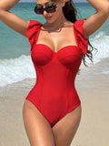 Traje de Baño Femenino Red Ruffle Elegance