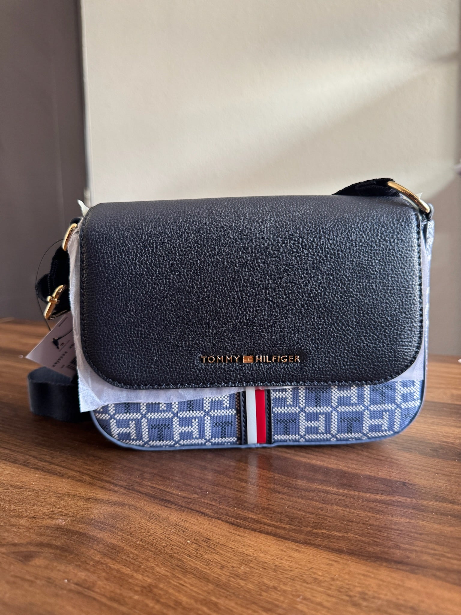Bolsa Tommy Monogram Flap Crossbody Blue