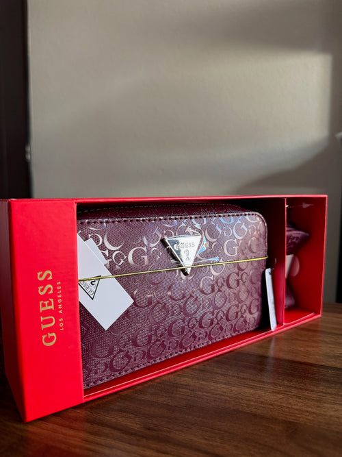 Billetera Guess Logo Embossed Gift Set Burgundy