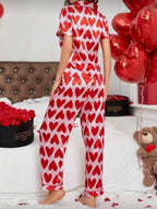 Pijama de Dama de Seda Heart Button Love
