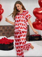 Pijama de Dama de Seda Heart Button Love