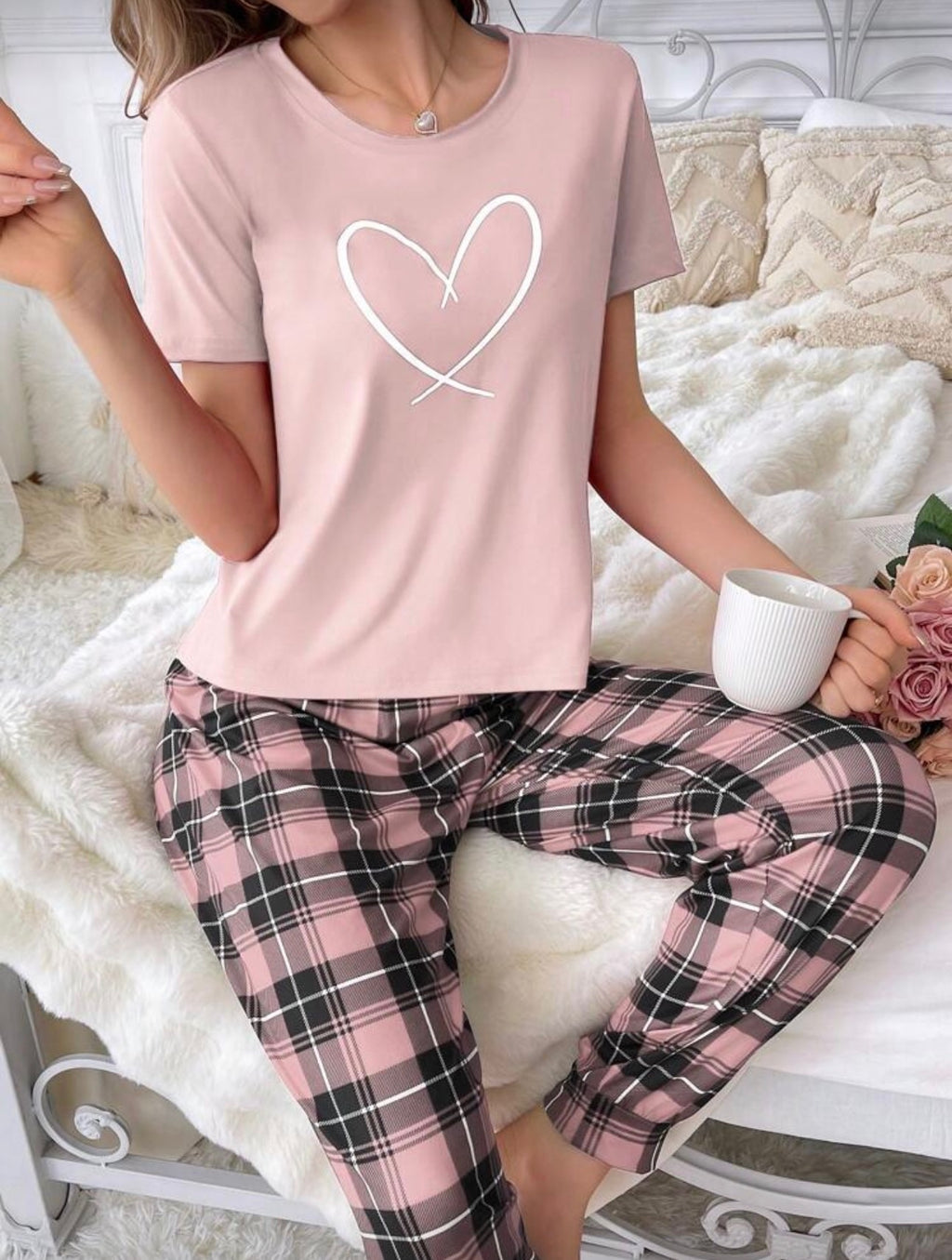 Pijama de Dama Pink Heart Plaid