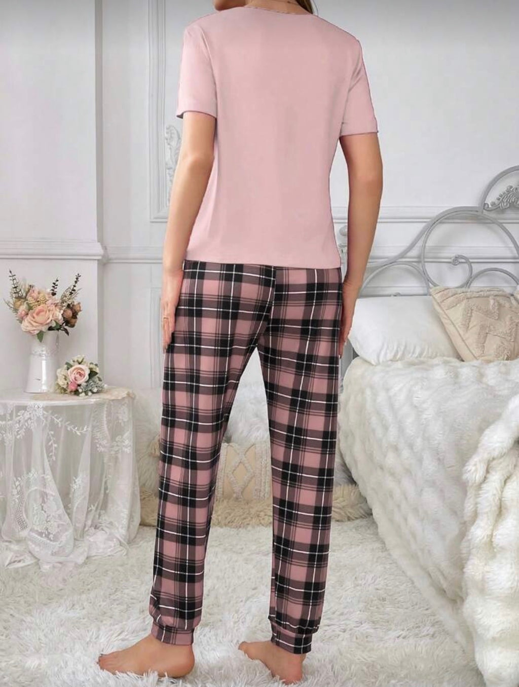 Pijama de Dama Pink Heart Plaid