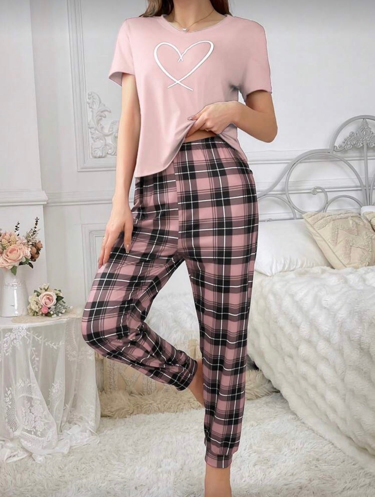 Pijama de Dama Pink Heart Plaid