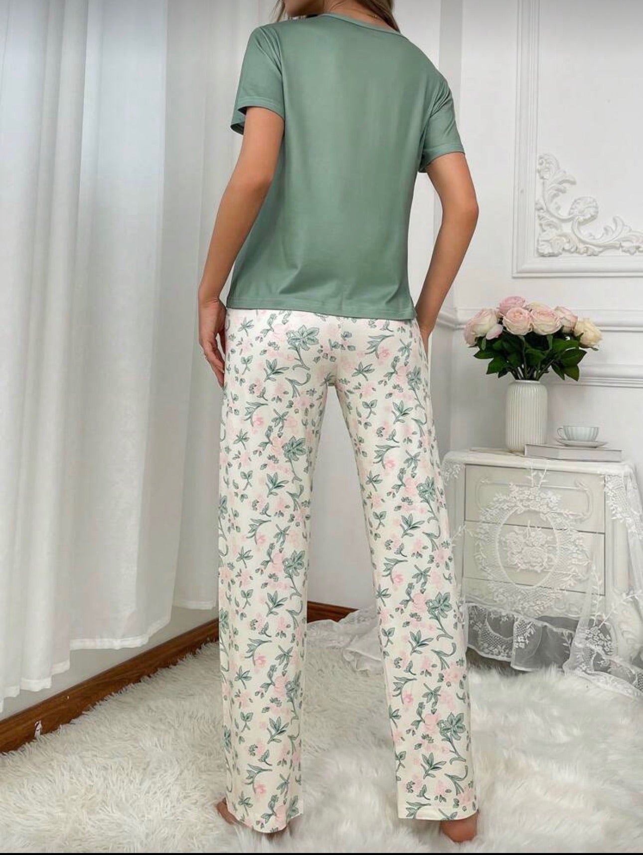 Pijama de Dama Green Floral Soft