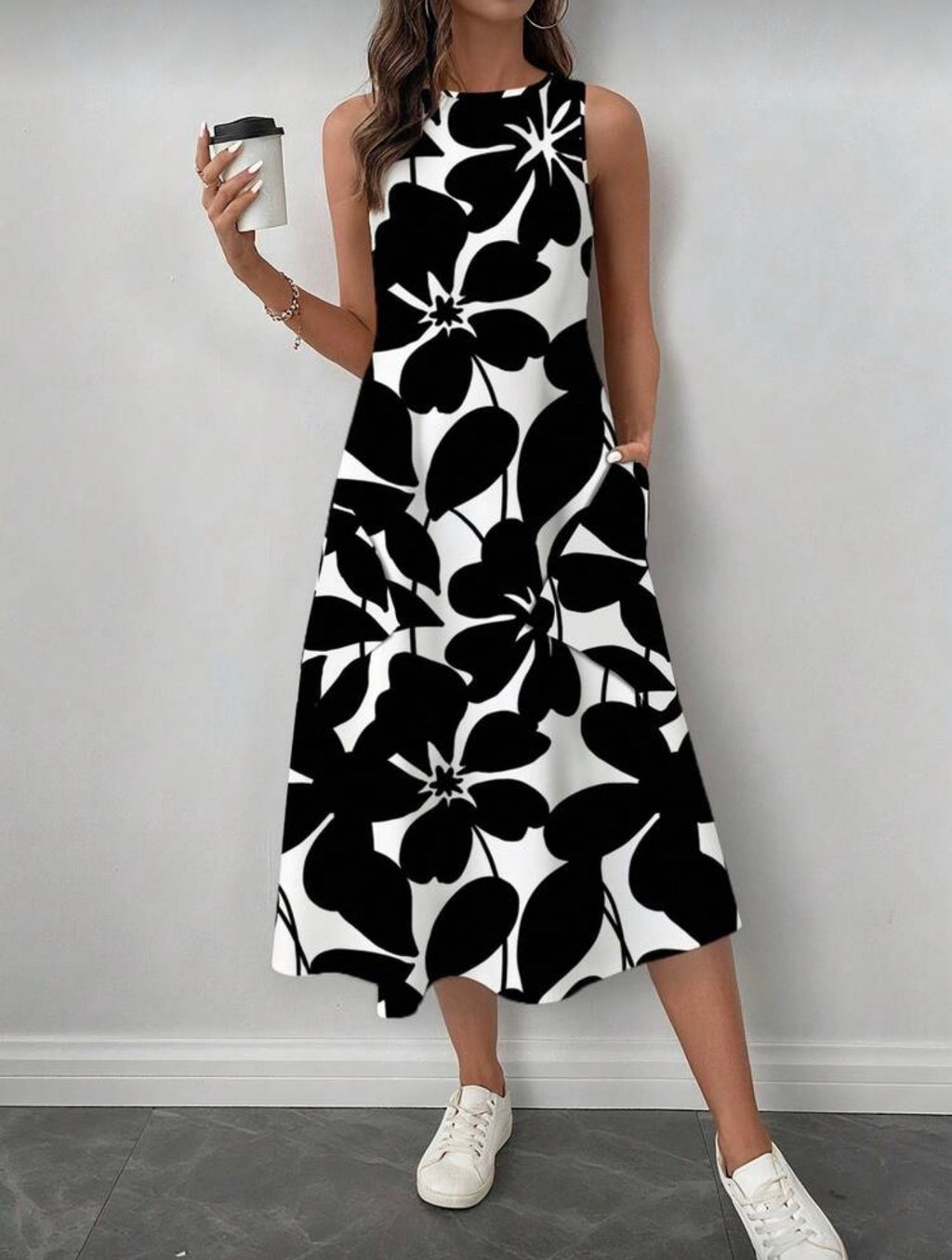 Vestido de Dama Monochrome Leaf Flow