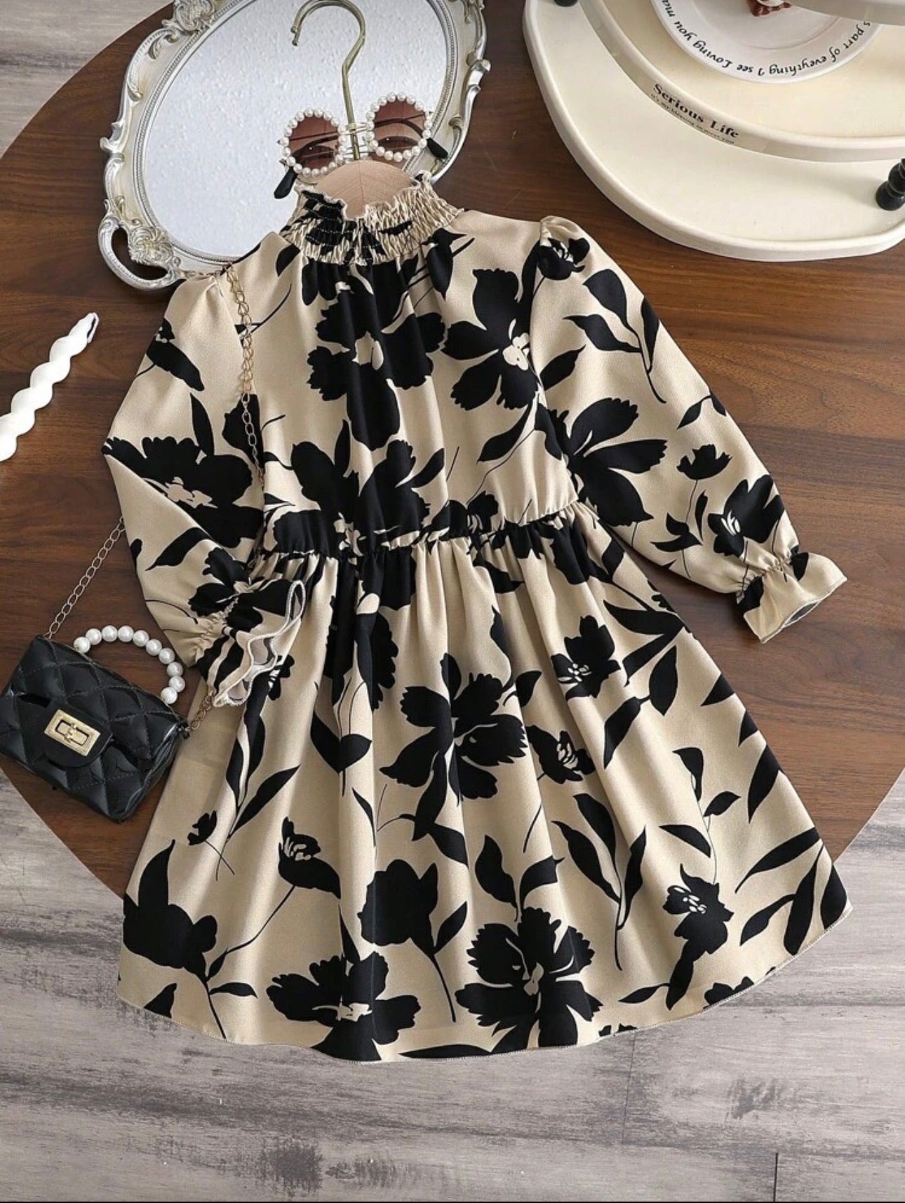 Vestido Infantil Floral Black & Ivory