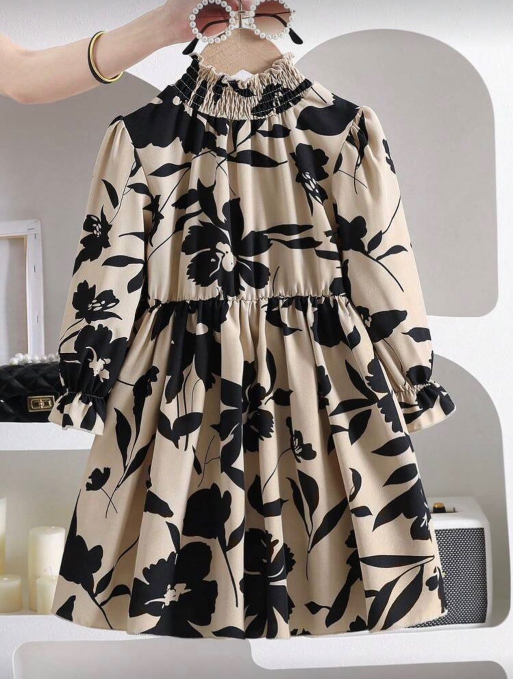 Vestido Infantil Floral Black & Ivory