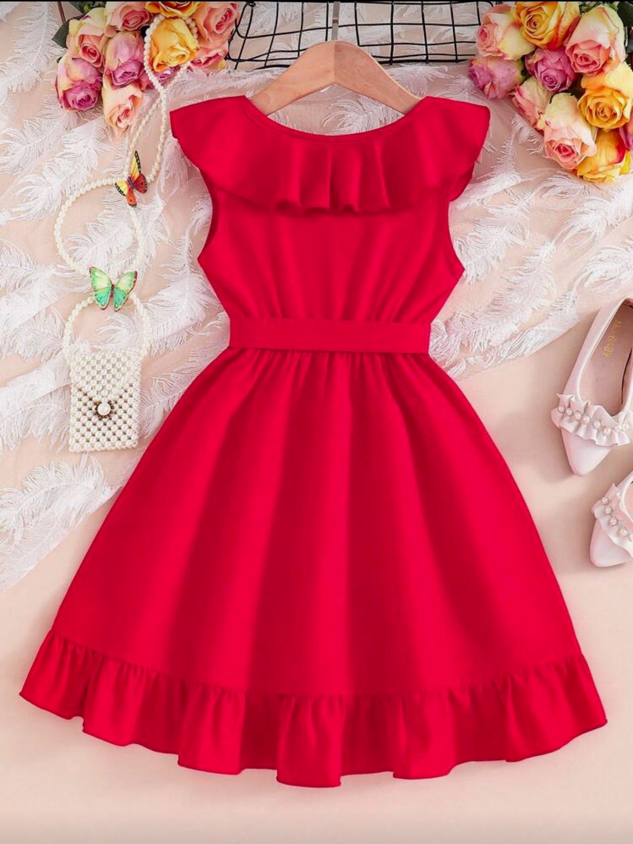 Vestido Infantil Red Ruffle Bow