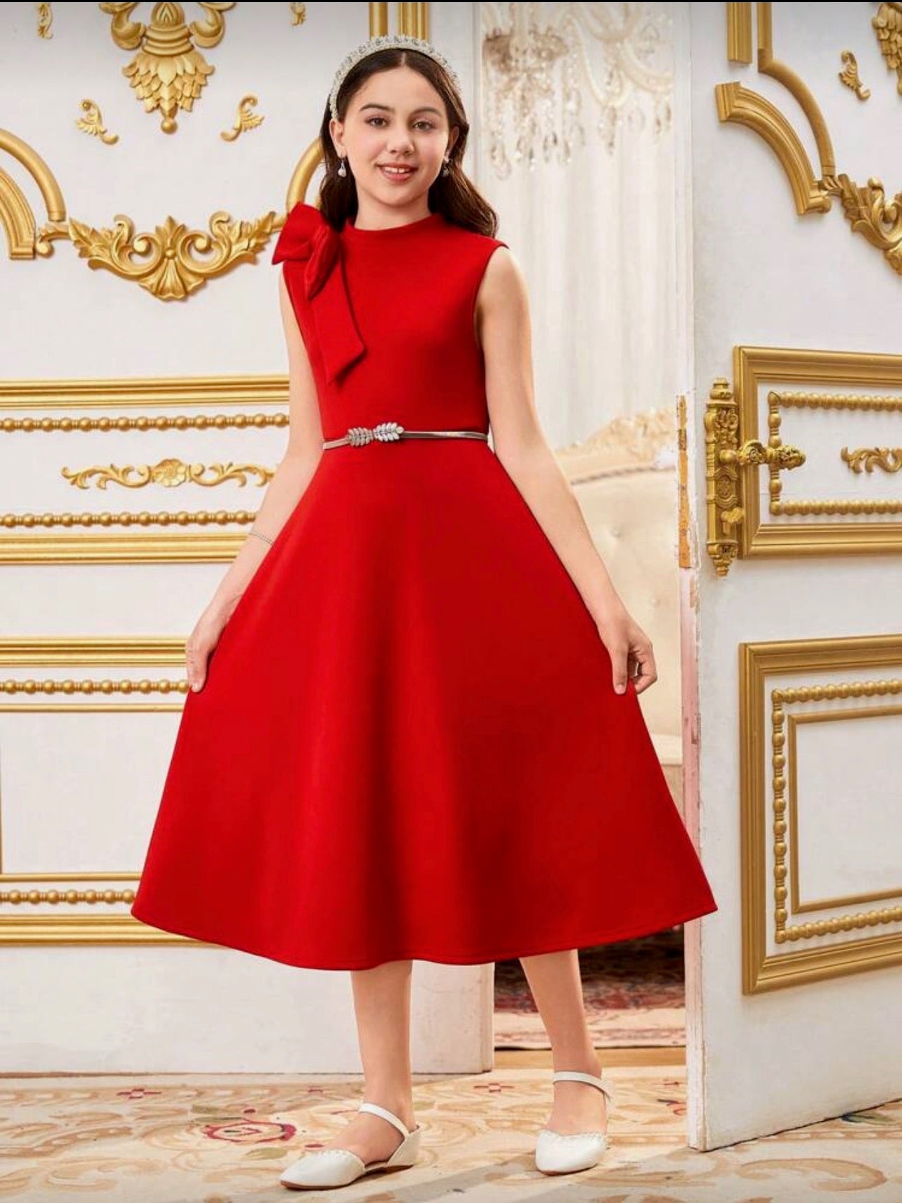 Vestido Infantil Elegant Red Belt