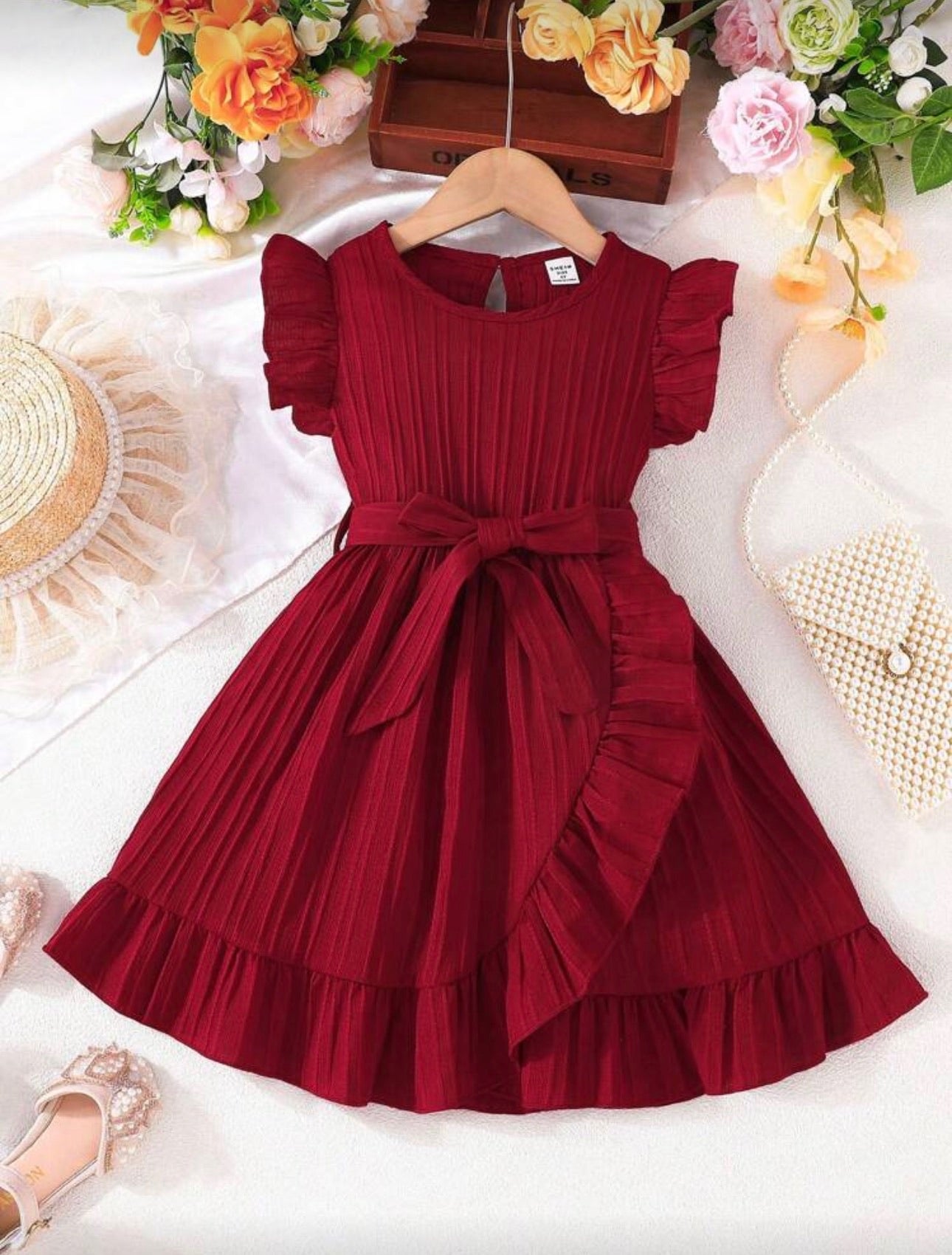 Vestido Infantil Burgundy Ruffle Classic