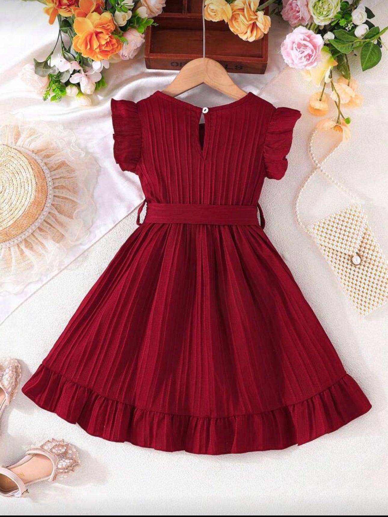 Vestido Infantil Burgundy Ruffle Classic