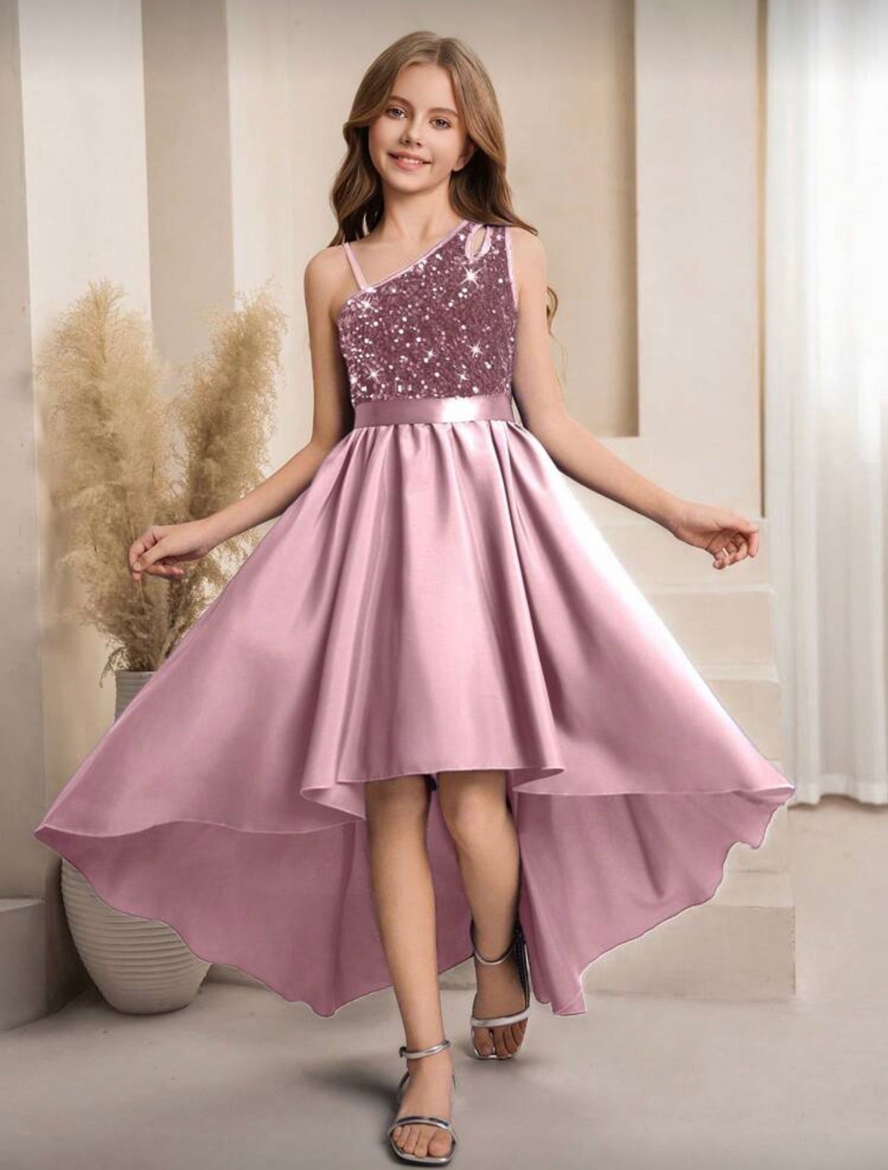 Vestido Infantil Pink High Low Elegance