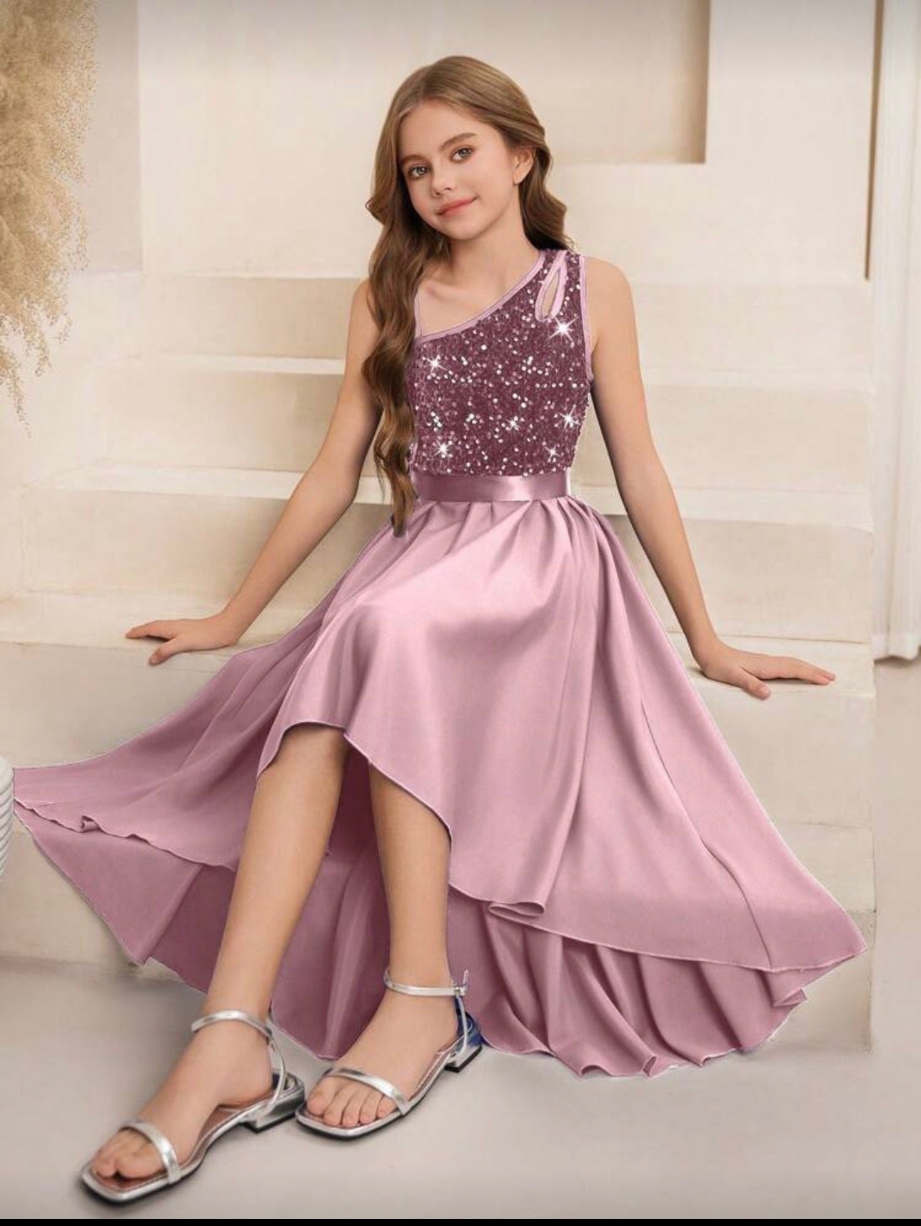 Vestido Infantil Pink High Low Elegance