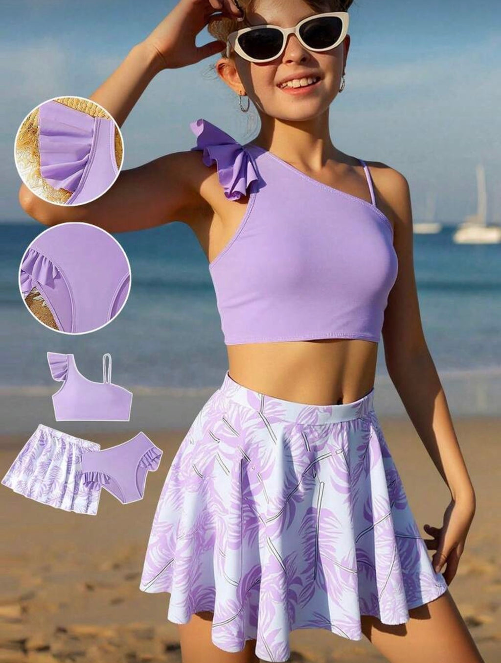 Traje de Baño de Niña Lila Tropical