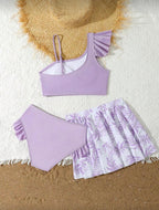 Traje de Baño de Niña Lila Tropical