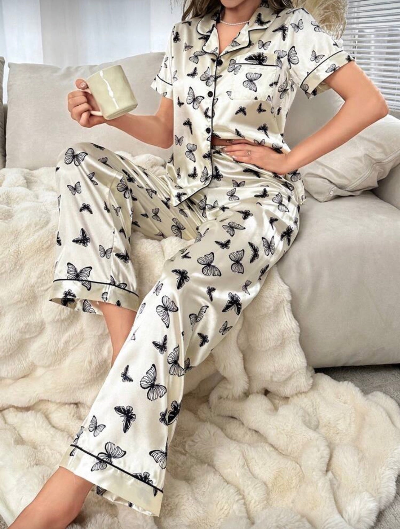 Pijama de Dama de Seda Ivory Flutter