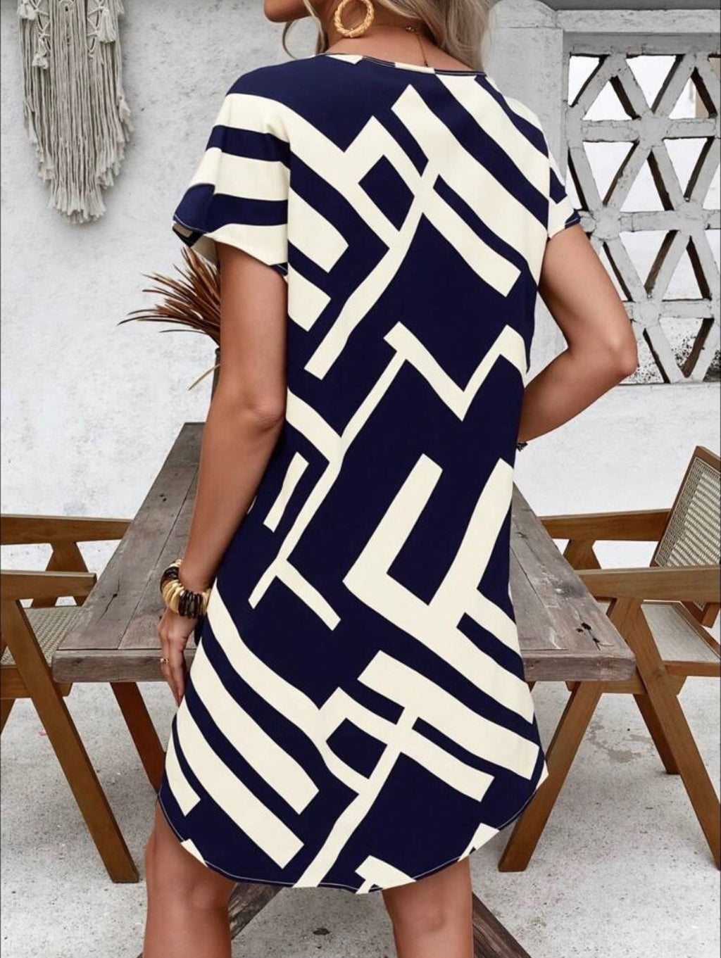 Vestido de Dama Navy Geometry