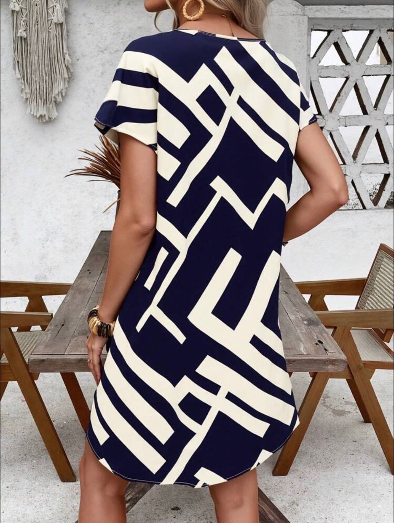Vestido de Dama Navy Geometry