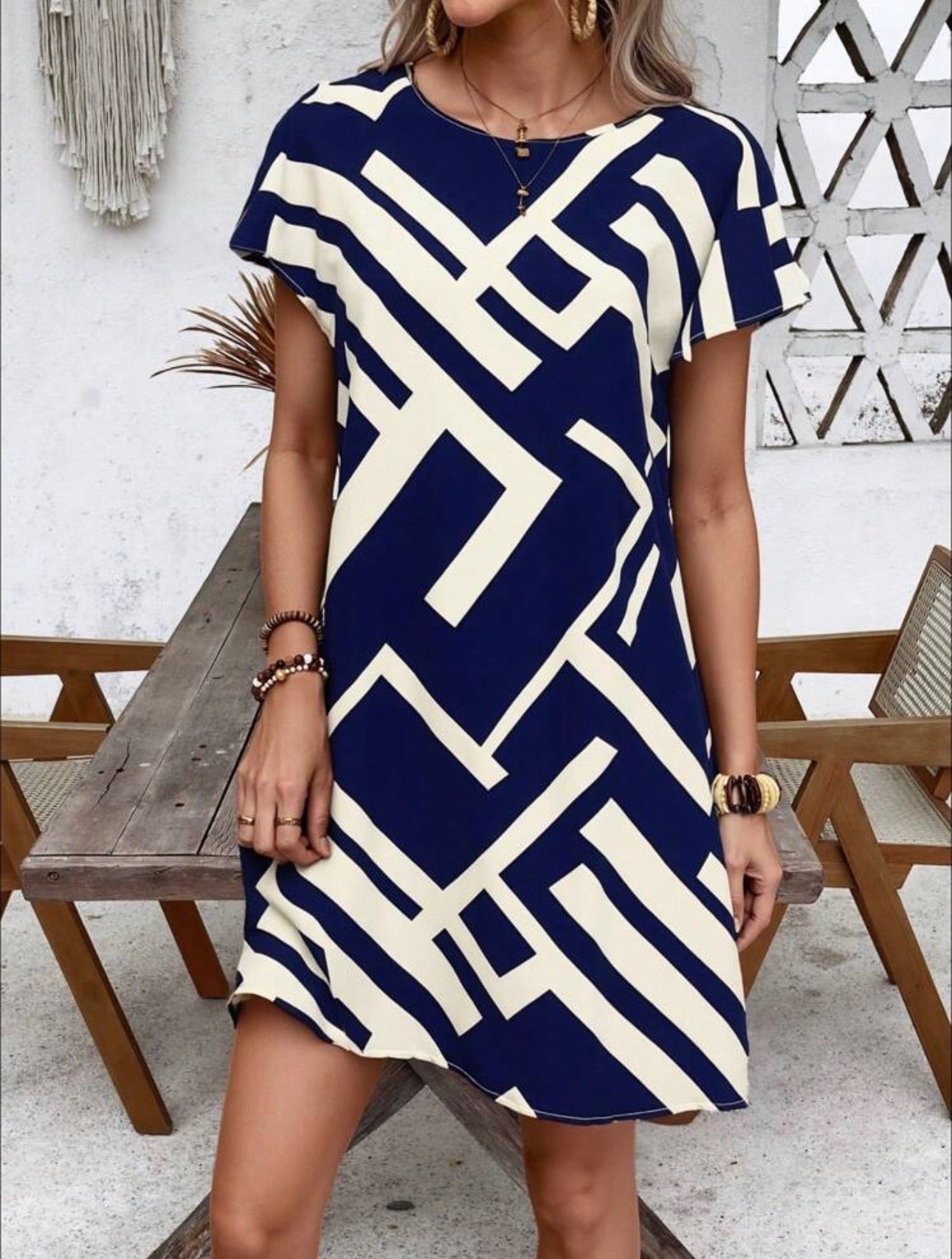 Vestido de Dama Navy Geometry