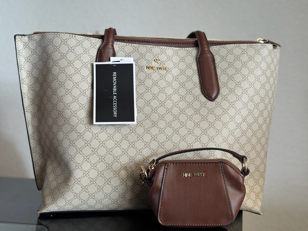Bolsa Nine West Signature Large Tote Set Vanilla