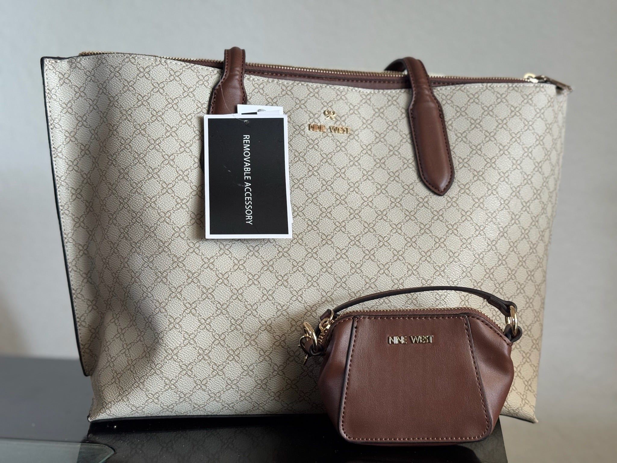 Bolsa Nine West Signature Large Tote Set Vanilla