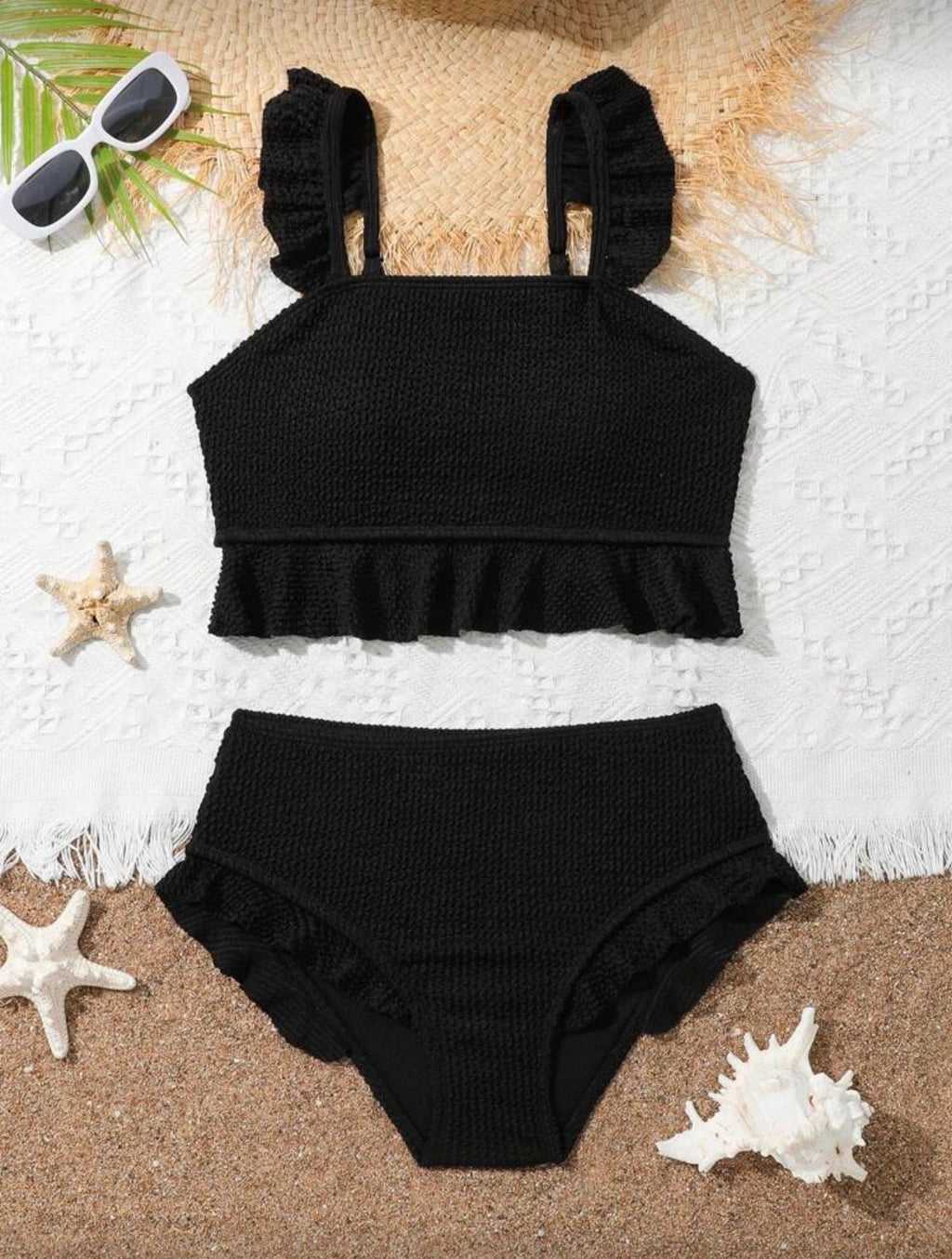 Traje de Baño Infantil Black Ruffle Texture