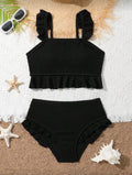 Traje de Baño Infantil Black Ruffle Texture