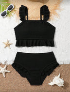 Traje de Baño Infantil Black Ruffle Texture