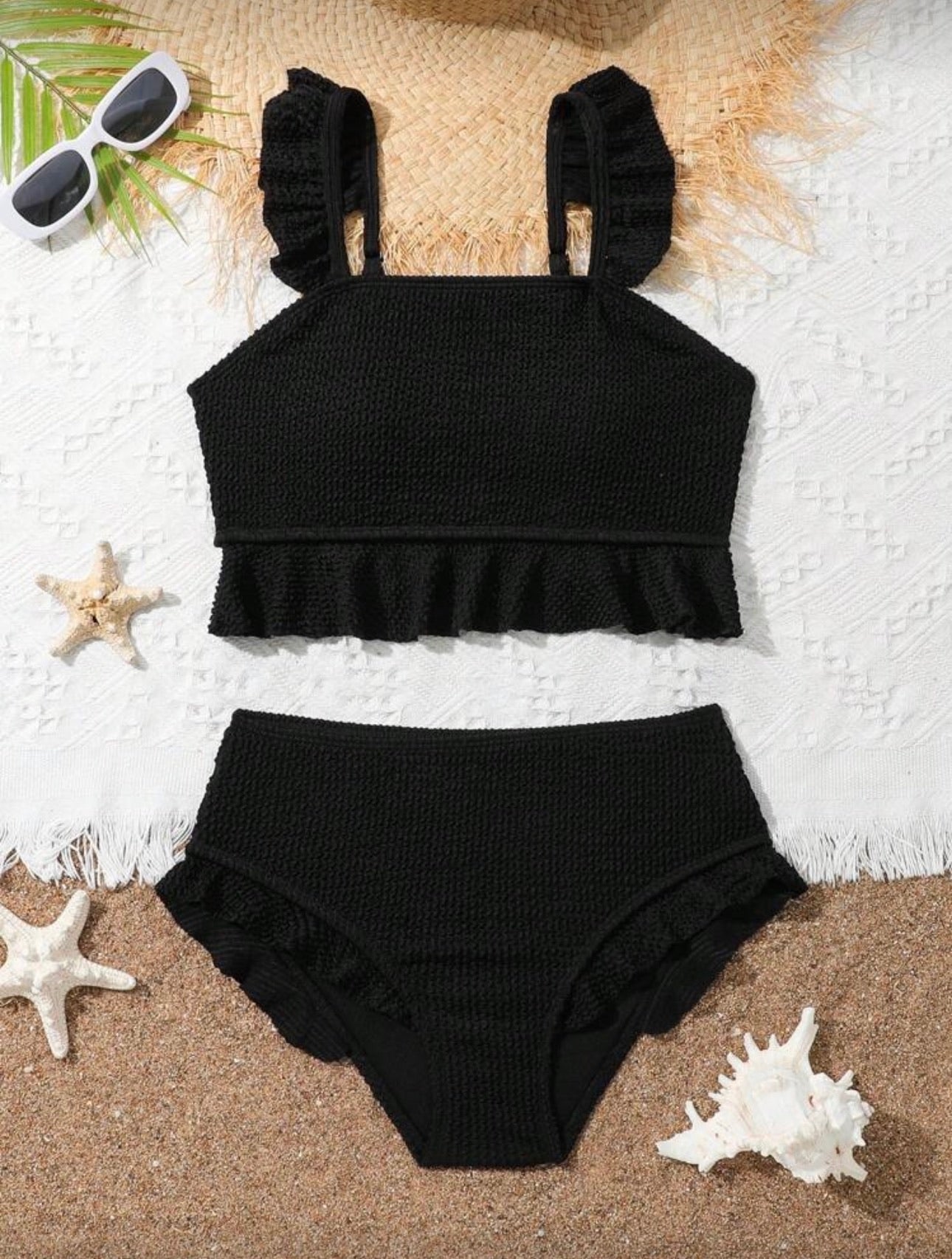 Traje de Baño Infantil Black Ruffle Texture