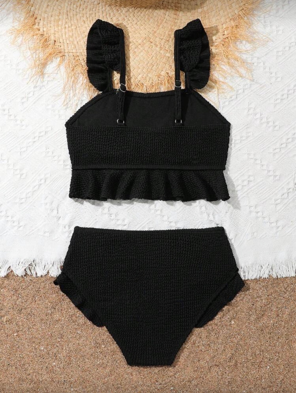 Traje de Baño Infantil Black Ruffle Texture