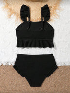 Traje de Baño Infantil Black Ruffle Texture