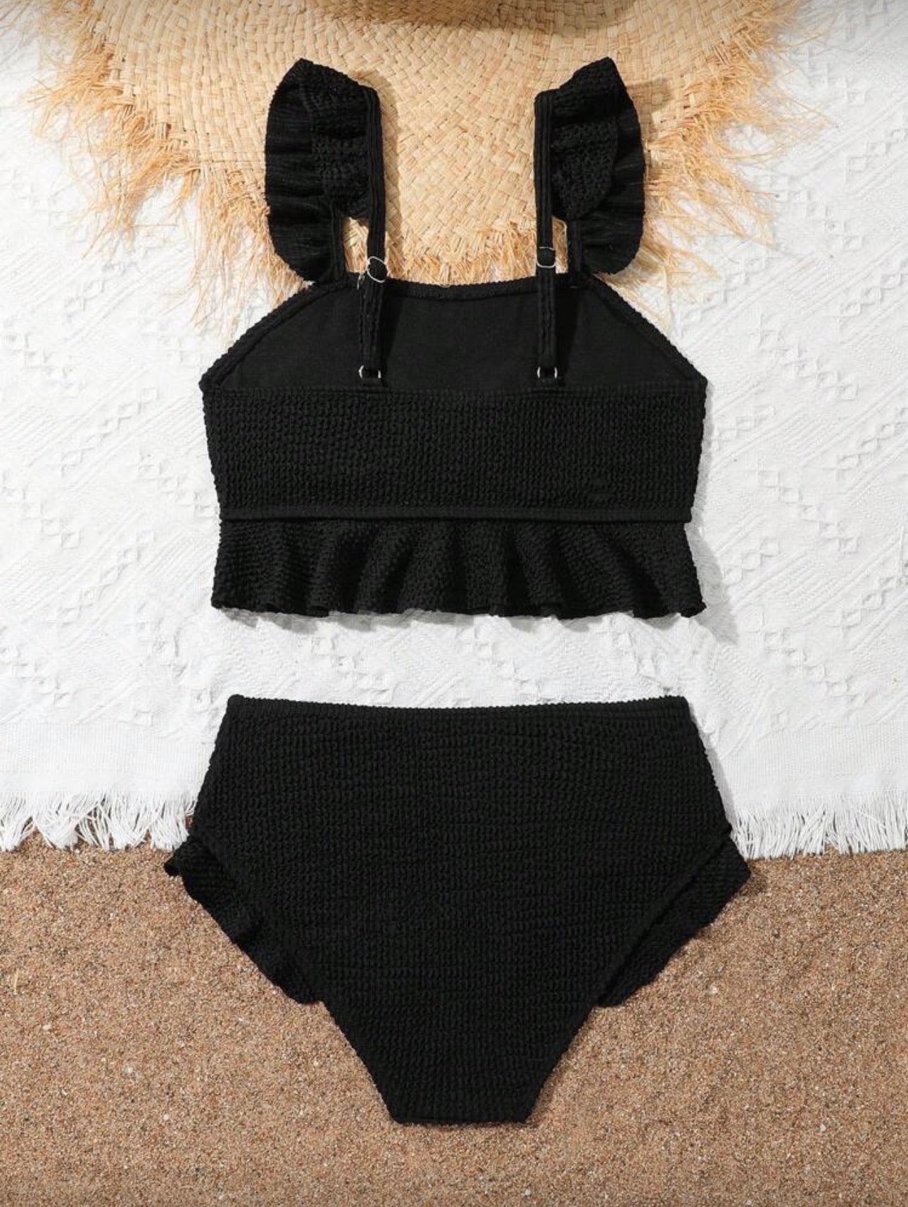 Traje de Baño Infantil Black Ruffle Texture
