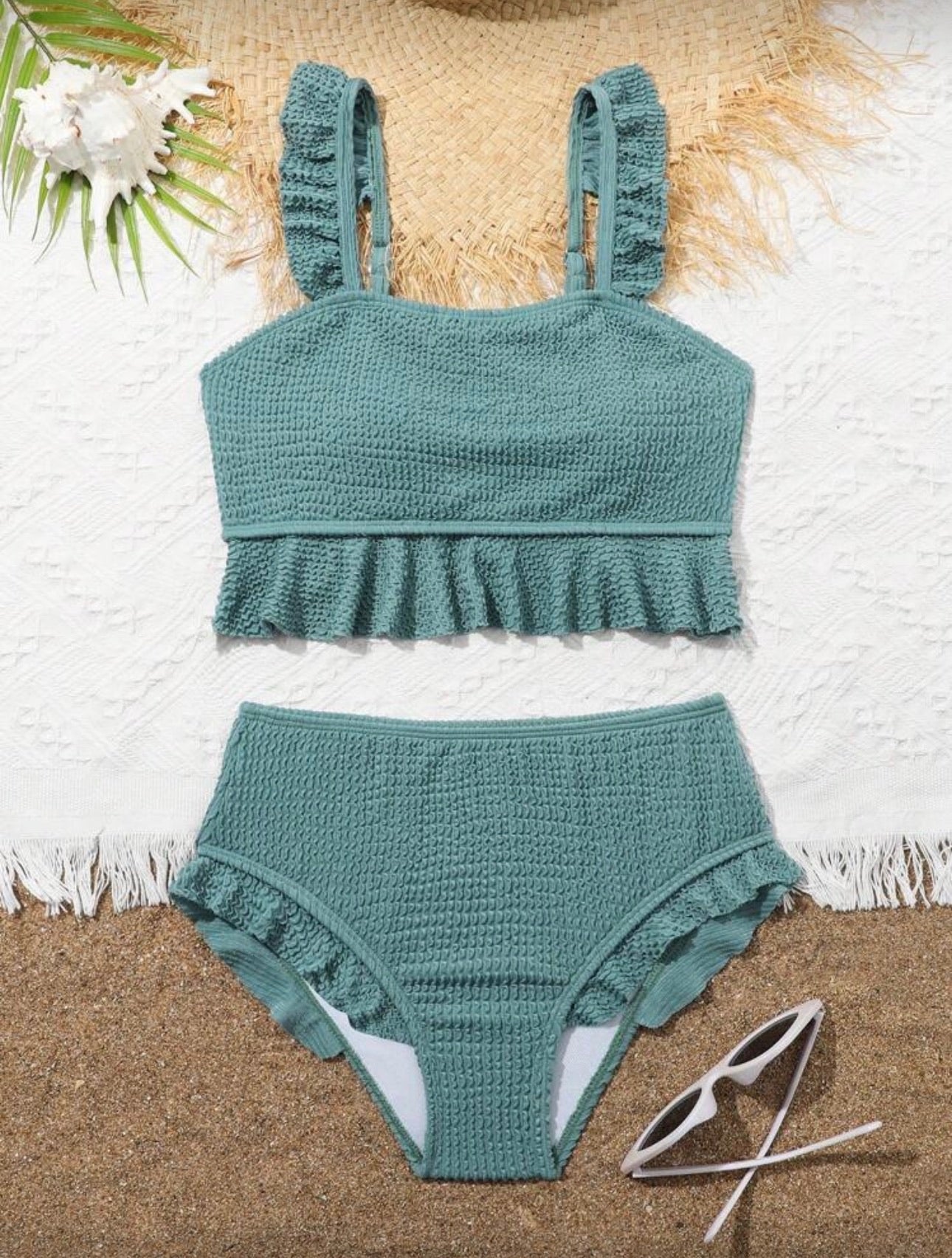 Traje de Baño Infantil Sage Ruffle Texture