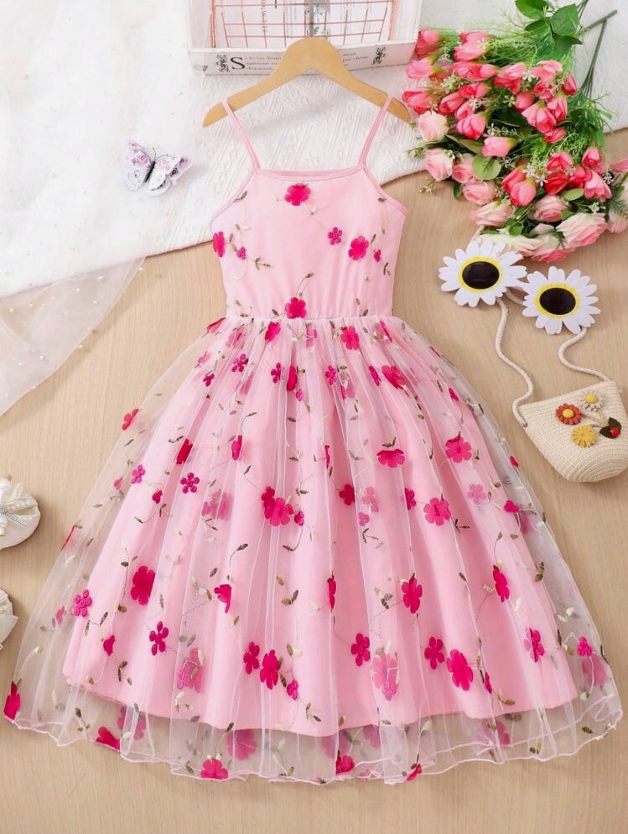 Vestido Infantil Princesa Floral Rosa