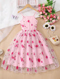 Vestido Infantil Princesa Floral Rosa