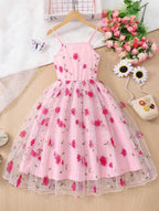 Vestido Infantil Princesa Floral Rosa