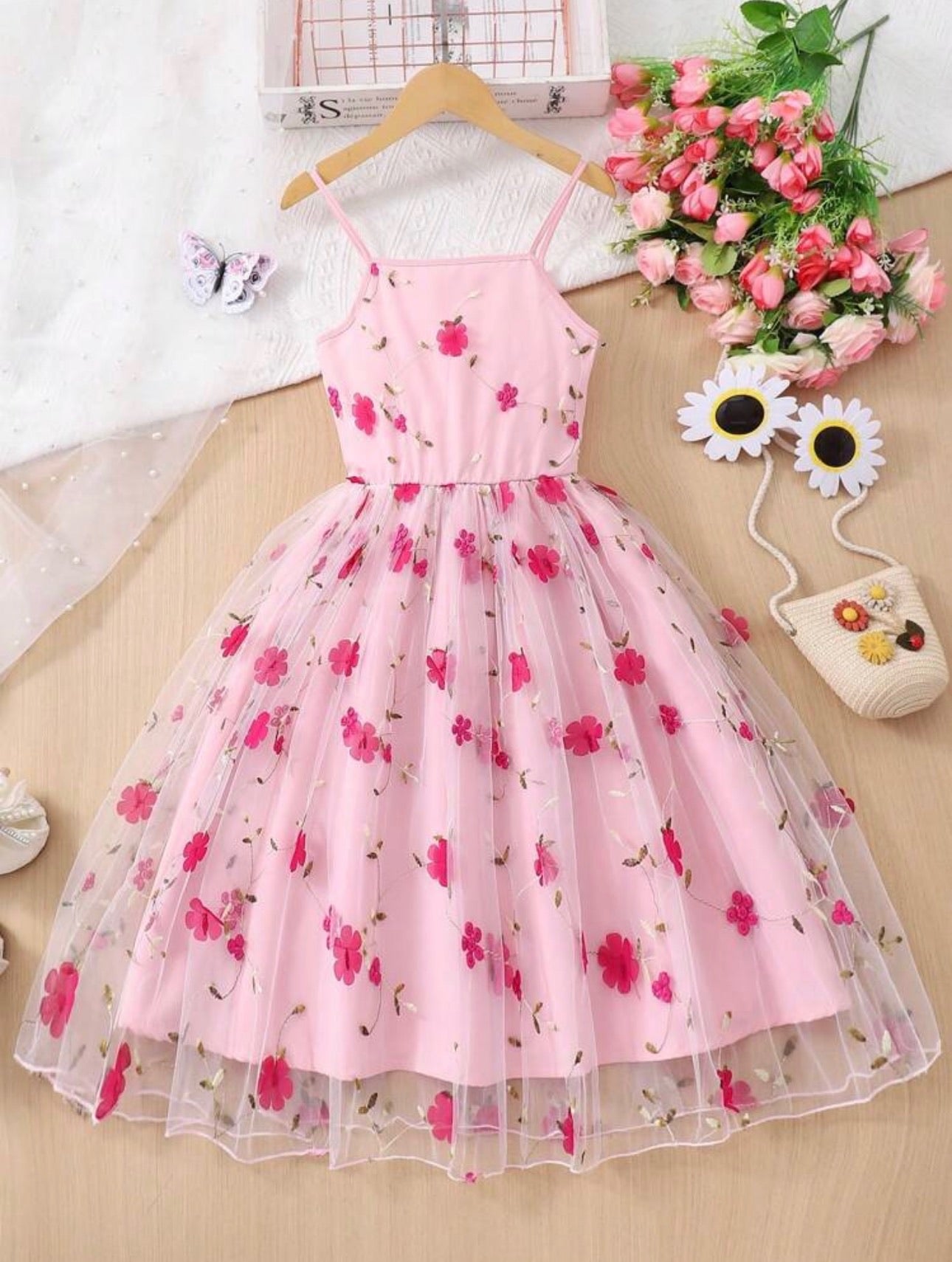 Vestido Infantil Princesa Floral Rosa